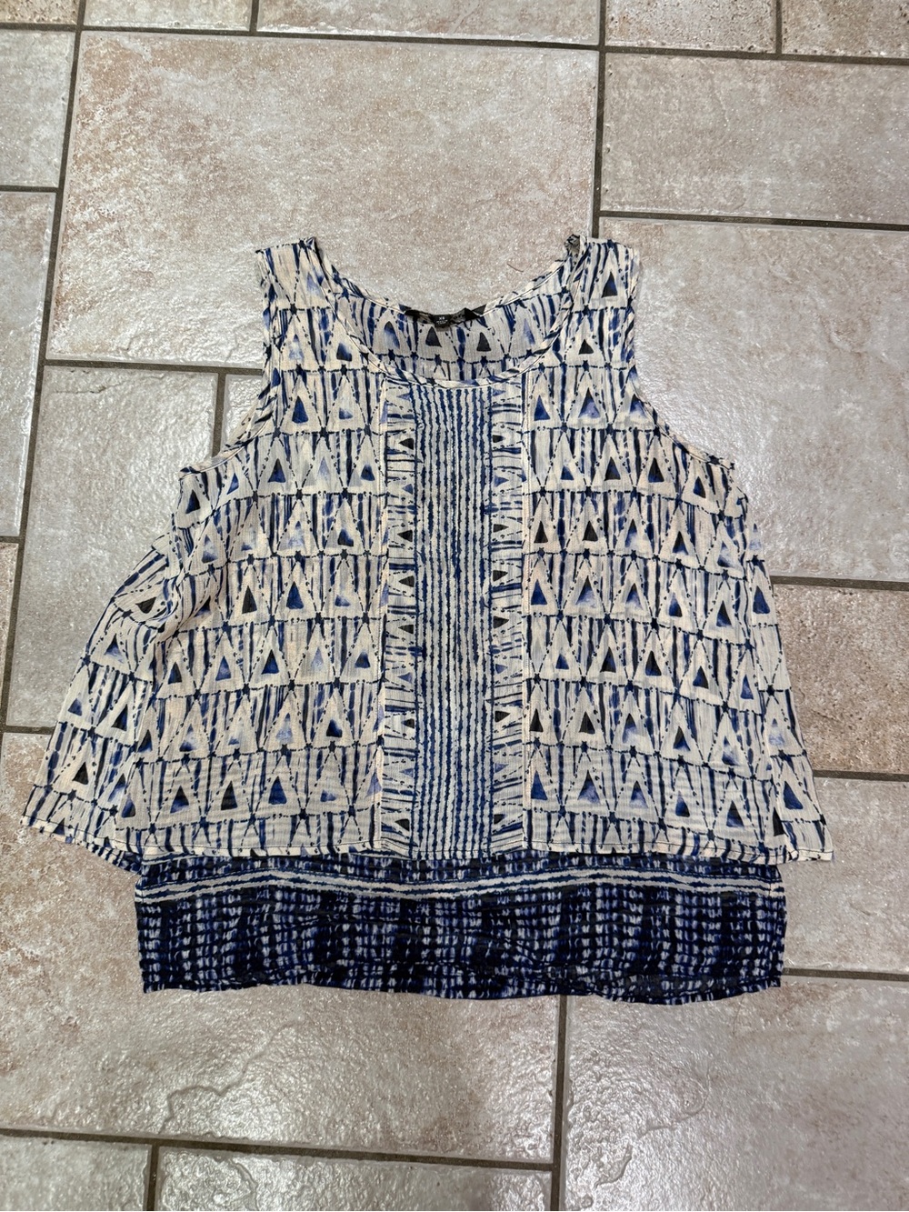 XS- Liverpool Los Angeles: Sleeveless Blue & White Patterned Women's Tank Top